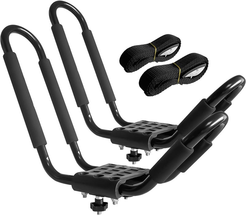 HIGHRAZON Kayak Roof Rack, 1 Pair J-Bar Roof Rack with 2 Ropes. Heavy Duty Kayak Roof Carrier for Your Canoe SUV and Trucks - Image 1